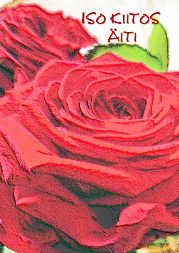 Äitienpäiväkortti Punainen ruusu, Iso Kiitos Äiti