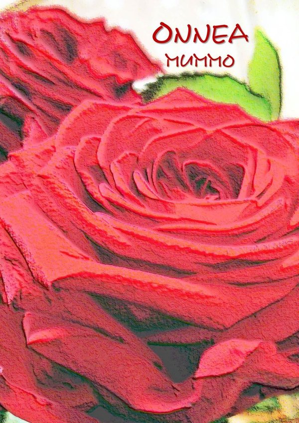 Äitienpäiväkortti Punainen ruusu, Onnea Mummo